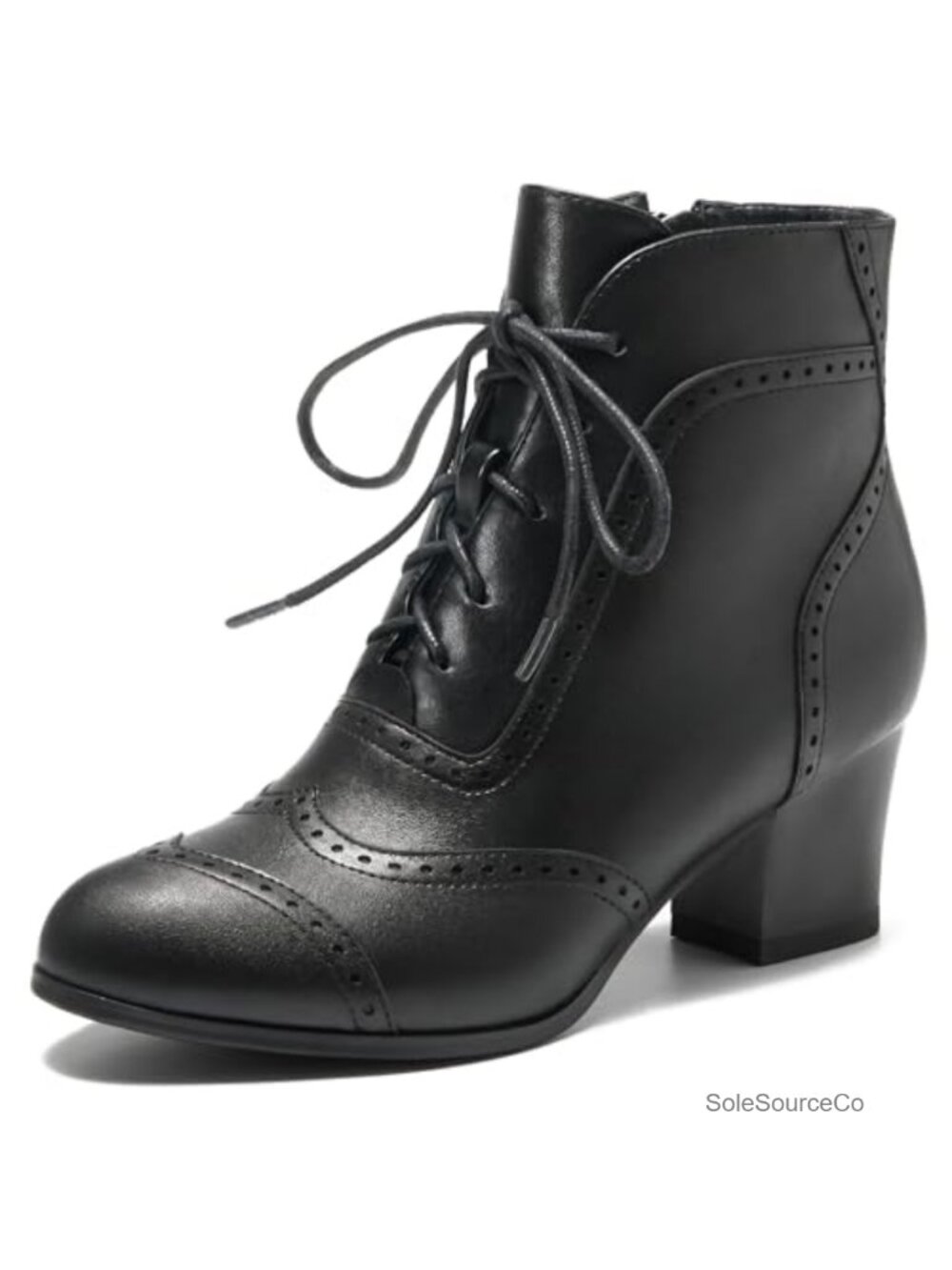 Faux Leather Lace Up Ankle Booties Side Zip Block Heel Victorian Boots